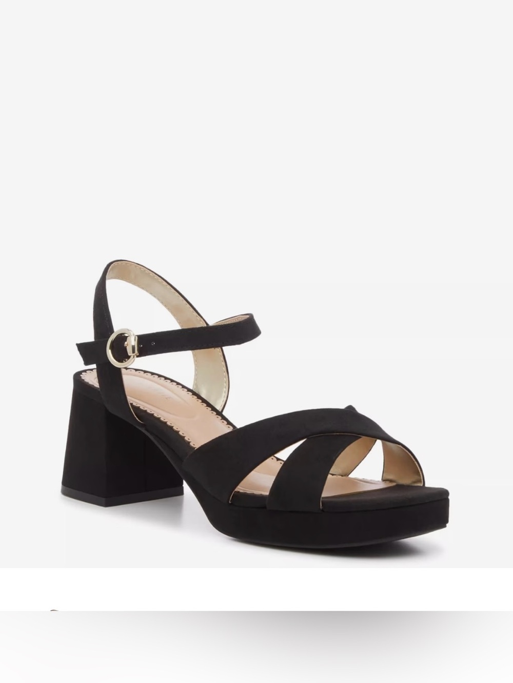 Kelly & Katie Black Suede Crisscross Block Heel Sandals